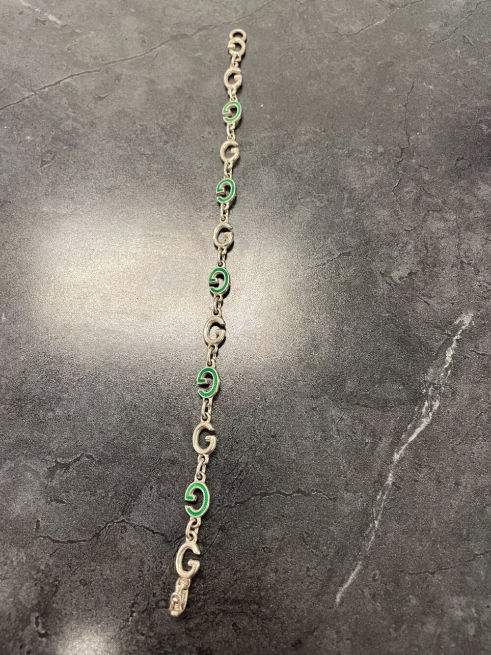 Vintage GUCCI "G" Enamel and Sterling Silver Bracelet - Picture 2 of 6